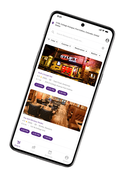 Smart Dining app on a phone